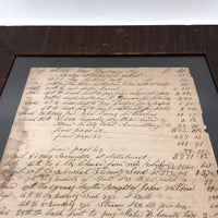 1848 Handwritten Ledger Page with Fraktur Watercolor Bird, in Period Grain Painted Frame