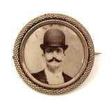 Gold Filled Victorian Photo Pin, Man with Bowler and Mustache