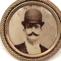 Gold Filled Victorian Photo Pin, Man with Bowler and Mustache