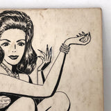Ink on Board Drawing of Woman with Very Long Fingernails