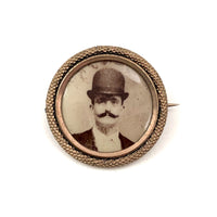 Gold Filled Victorian Photo Pin, Man with Bowler and Mustache