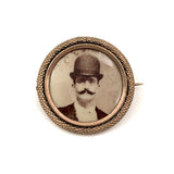 Gold Filled Victorian Photo Pin, Man with Bowler and Mustache