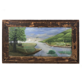 Marvelous Oil on Board Triple Portrait, with Logan Drake, Founder of Silver Beach Amusement Park