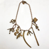 Hand-crafted, Signed Modernist Vintage Chain Necklace with Charms