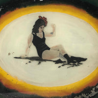 Reverse Glass Painted Folk Art Bathing Beauty!