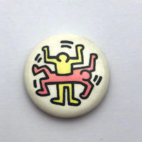 Keith Haring "Two Figures" Original Vintage Pinback Button, Mid 1980s