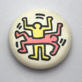 Keith Haring "Two Figures" Original Vintage Pinback Button, Mid 1980s