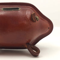 Leather Mid-Century Piggy Bank with Lock and Keys