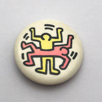 Keith Haring "Two Figures" Original Vintage Pinback Button, Mid 1980s