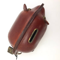 Leather Mid-Century Piggy Bank with Lock and Keys