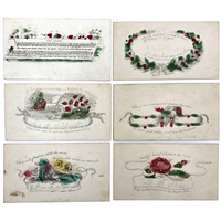 Early Victorian Etched and Hand-colored Calling Cards - Set of 6