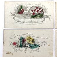 Early Victorian Etched and Hand-colored Calling Cards - Set of 6