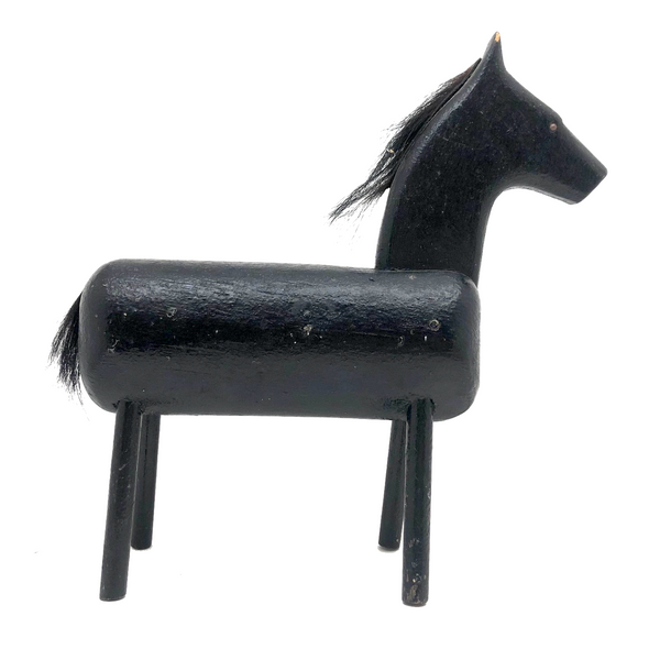 Wonderful Old Black Painted Folk Art Horse with Moveable Head