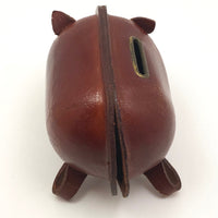 Leather Mid-Century Piggy Bank with Lock and Keys