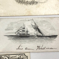 Early Victorian Etched and (Many) Hand-colored Calling Cards - Set of 19