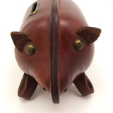Leather Mid-Century Piggy Bank with Lock and Keys