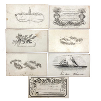 Early Victorian Etched and (Many) Hand-colored Calling Cards - Set of 19