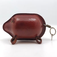 Leather Mid-Century Piggy Bank with Lock and Keys