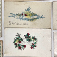 Early Victorian Etched and (Many) Hand-colored Calling Cards - Set of 19