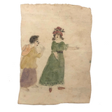 Miniature 19th C. Naive Watercolor of Bella and Marion