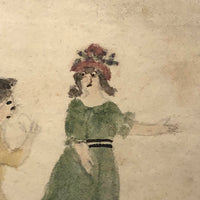 Miniature 19th C. Naive Watercolor of Bella and Marion