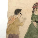 Miniature 19th C. Naive Watercolor of Bella and Marion