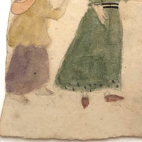 Miniature 19th C. Naive Watercolor of Bella and Marion