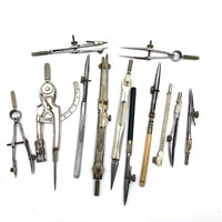 Lot of Drafting Tools in Old Drawn Upon Slide Top Box