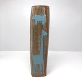 Faceted Studio Pottery Vase with Light Blue Animals by Jeffrey Lipton