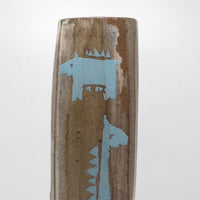 Faceted Studio Pottery Vase with Light Blue Animals by Jeffrey Lipton