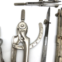 Lot of Drafting Tools in Old Drawn Upon Slide Top Box