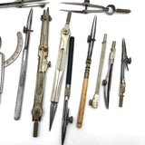 Lot of Drafting Tools in Old Drawn Upon Slide Top Box