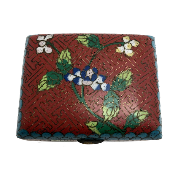 Early 20th C Red Chinese Cloisonne Box with Floral Design