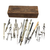 Lot of Drafting Tools in Old Drawn Upon Slide Top Box