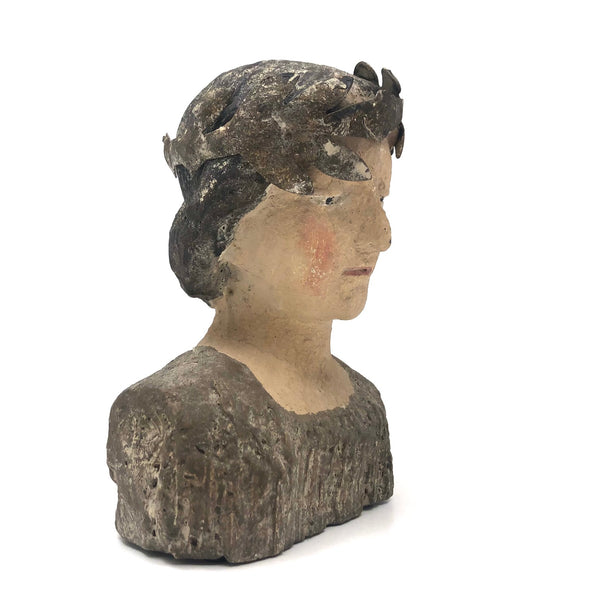 Young Caeser (?) Painted Plaster Bust with Metal Laurel Crown
