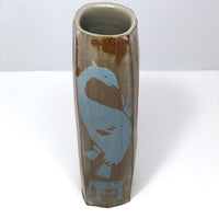 Faceted Studio Pottery Vase with Light Blue Animals by Jeffrey Lipton