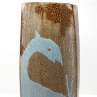 Faceted Studio Pottery Vase with Light Blue Animals by Jeffrey Lipton