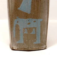Faceted Studio Pottery Vase with Light Blue Animals by Jeffrey Lipton