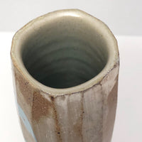 Faceted Studio Pottery Vase with Light Blue Animals by Jeffrey Lipton