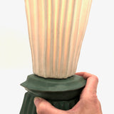 Sculptural Handmade Vintage Ceramic Lamp, Matte Green and White