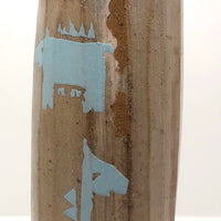 Faceted Studio Pottery Vase with Light Blue Animals by Jeffrey Lipton