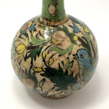 Persian Qajar Antique Pottery Vase with Bluebird and Flowers