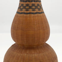 Mid-Century Chinese Finely Woven Wicker Over Porcelain Budvase