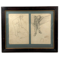 Framed Pair of George Errington 1882 Graphite Sketches, with Third on Reverse