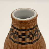 Mid-Century Chinese Finely Woven Wicker Over Porcelain Budvase