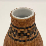 Mid-Century Chinese Finely Woven Wicker Over Porcelain Budvase