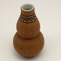 Mid-Century Chinese Finely Woven Wicker Over Porcelain Budvase