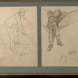 Framed Pair of George Errington 1882 Graphite Sketches, with Third on Reverse