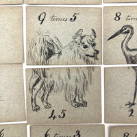 Fantastic British Hand-Drawn Pen and Ink Animal Multiplication Cards on Halved Raffle Tickets