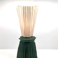 Sculptural Handmade Vintage Ceramic Lamp, Matte Green and White